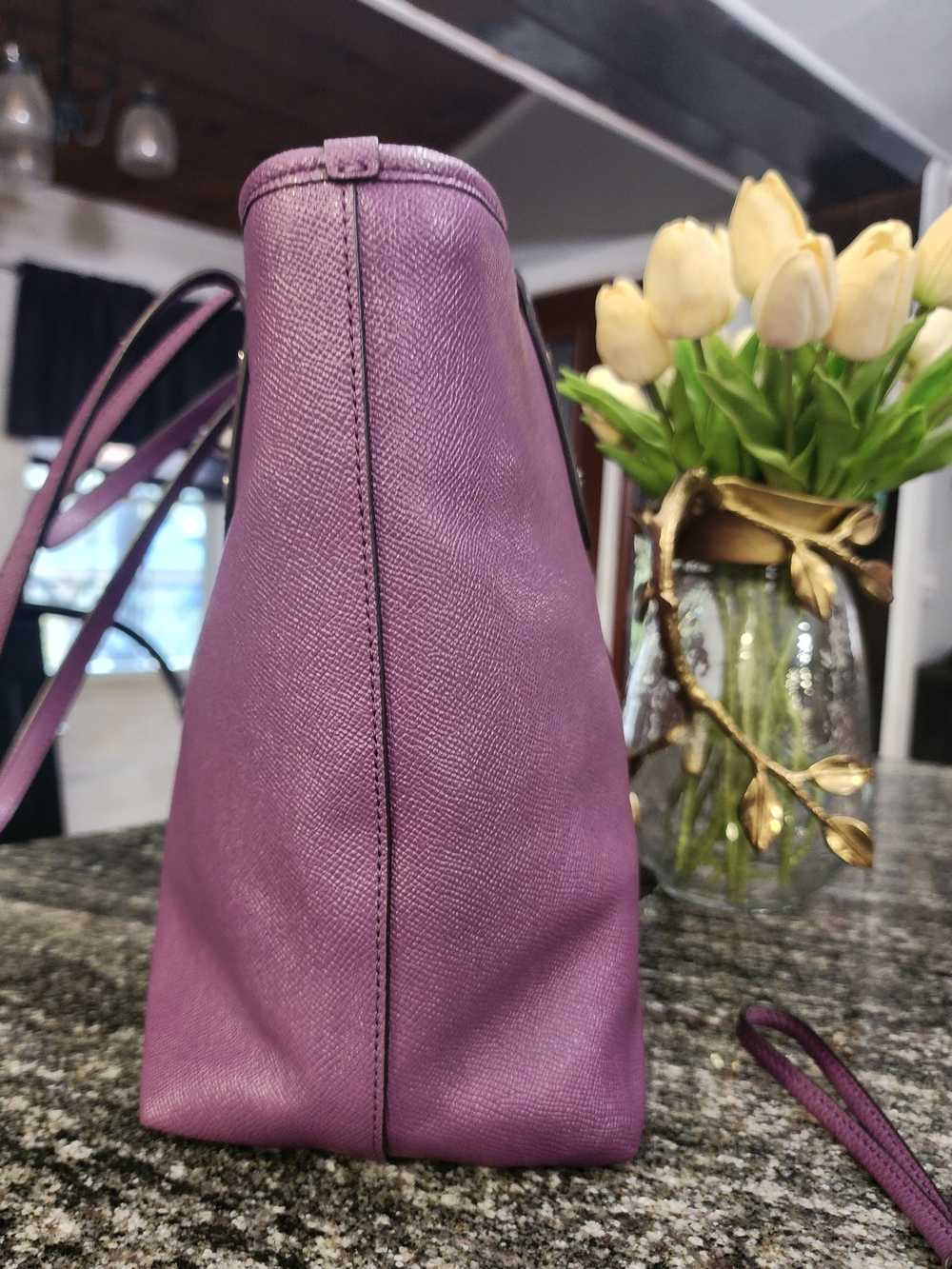 COACH City Tote Purple Saffiano Leather With Bow Scarf- 12×10×5 - Picture 5 of 6